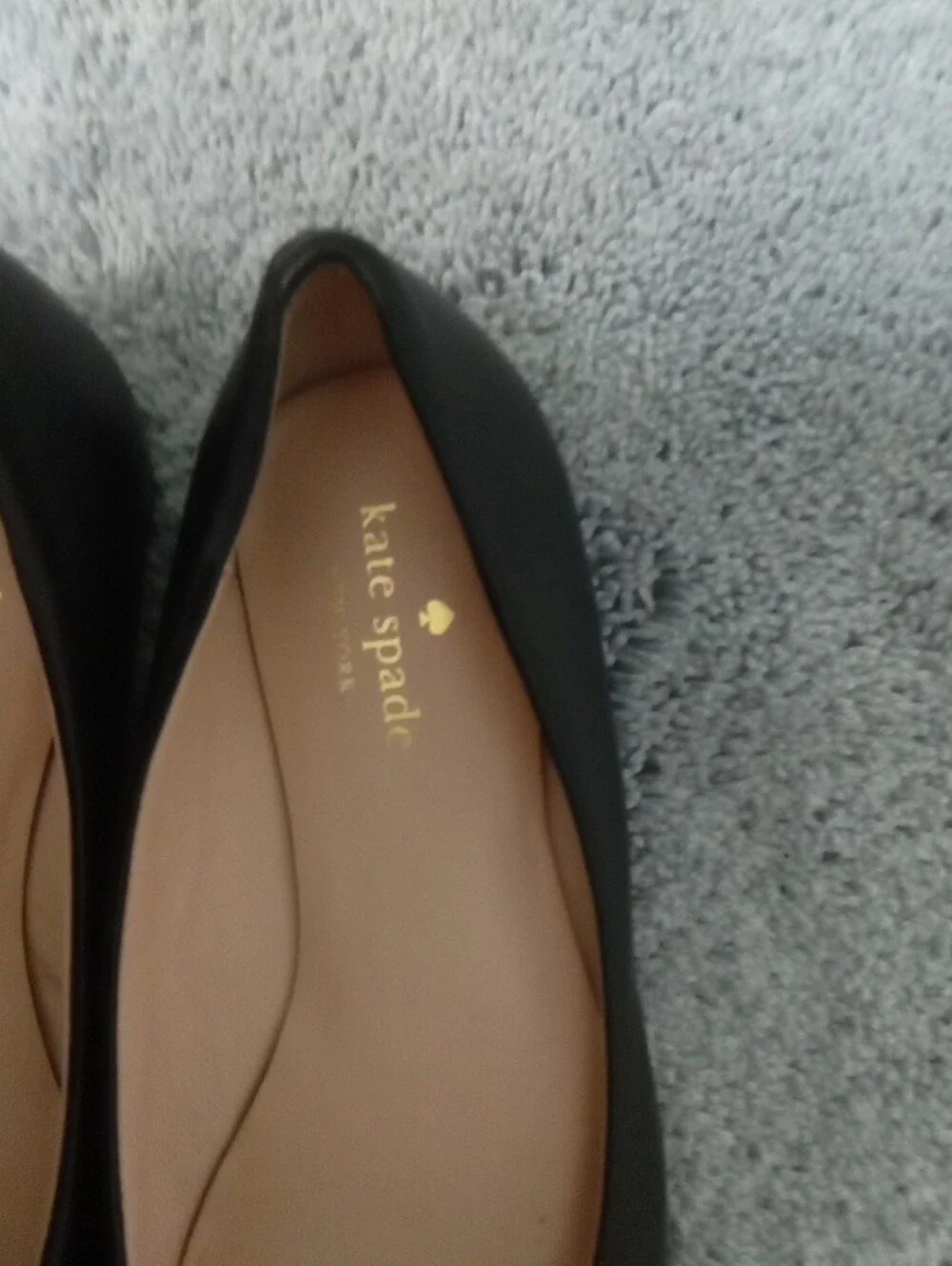 kate spade Black Leather Flats with Gold Buckle Accent